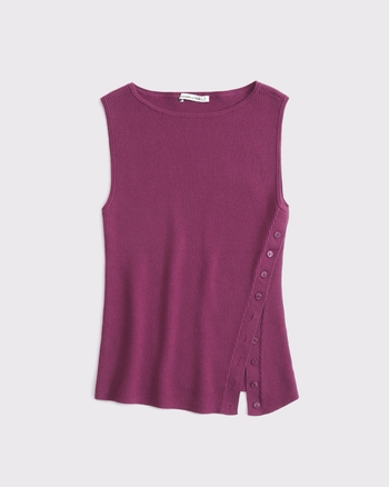Asymmetrical Button Sweater Tank