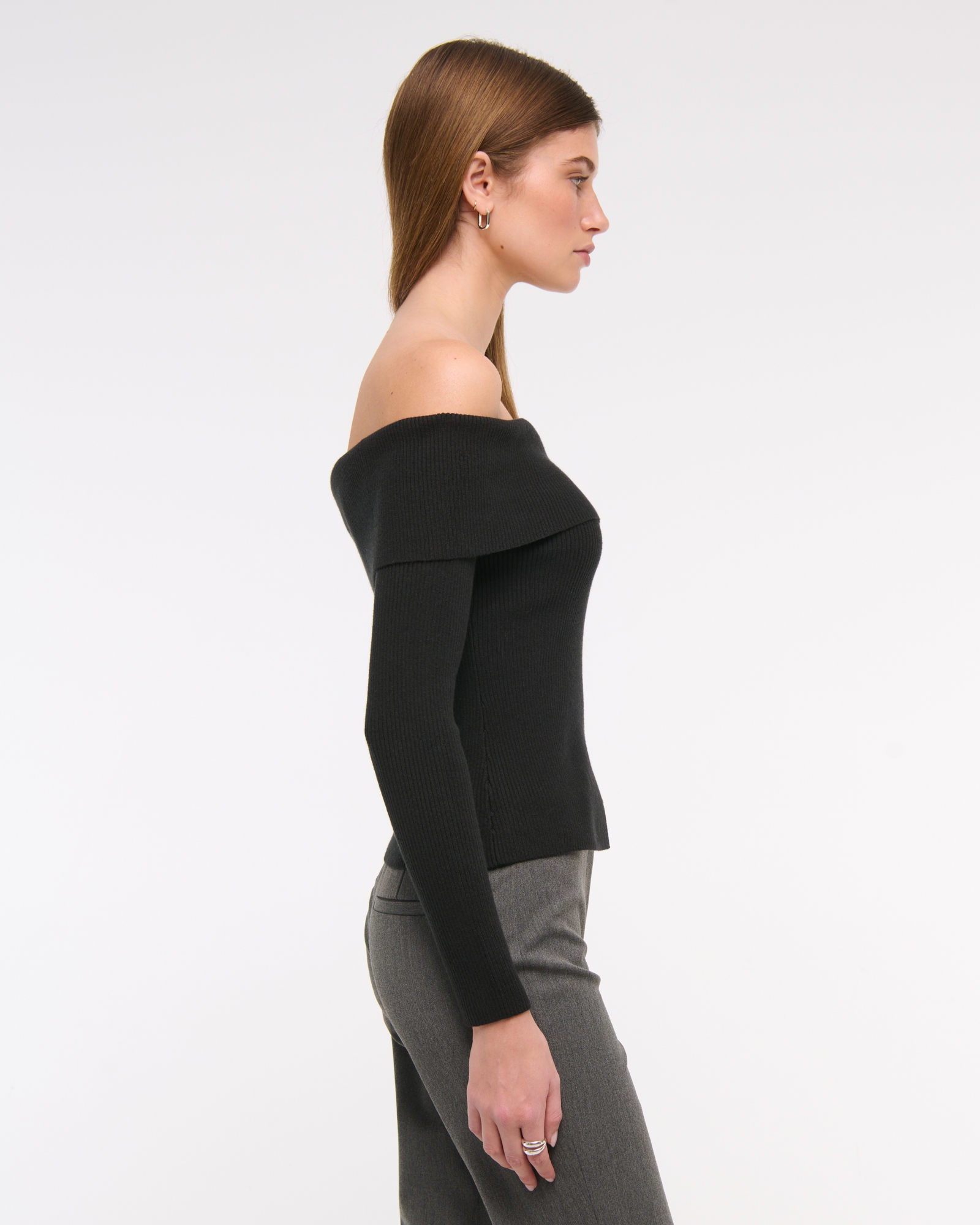 Ribbed Off-The-Shoulder Cutaway Sweater