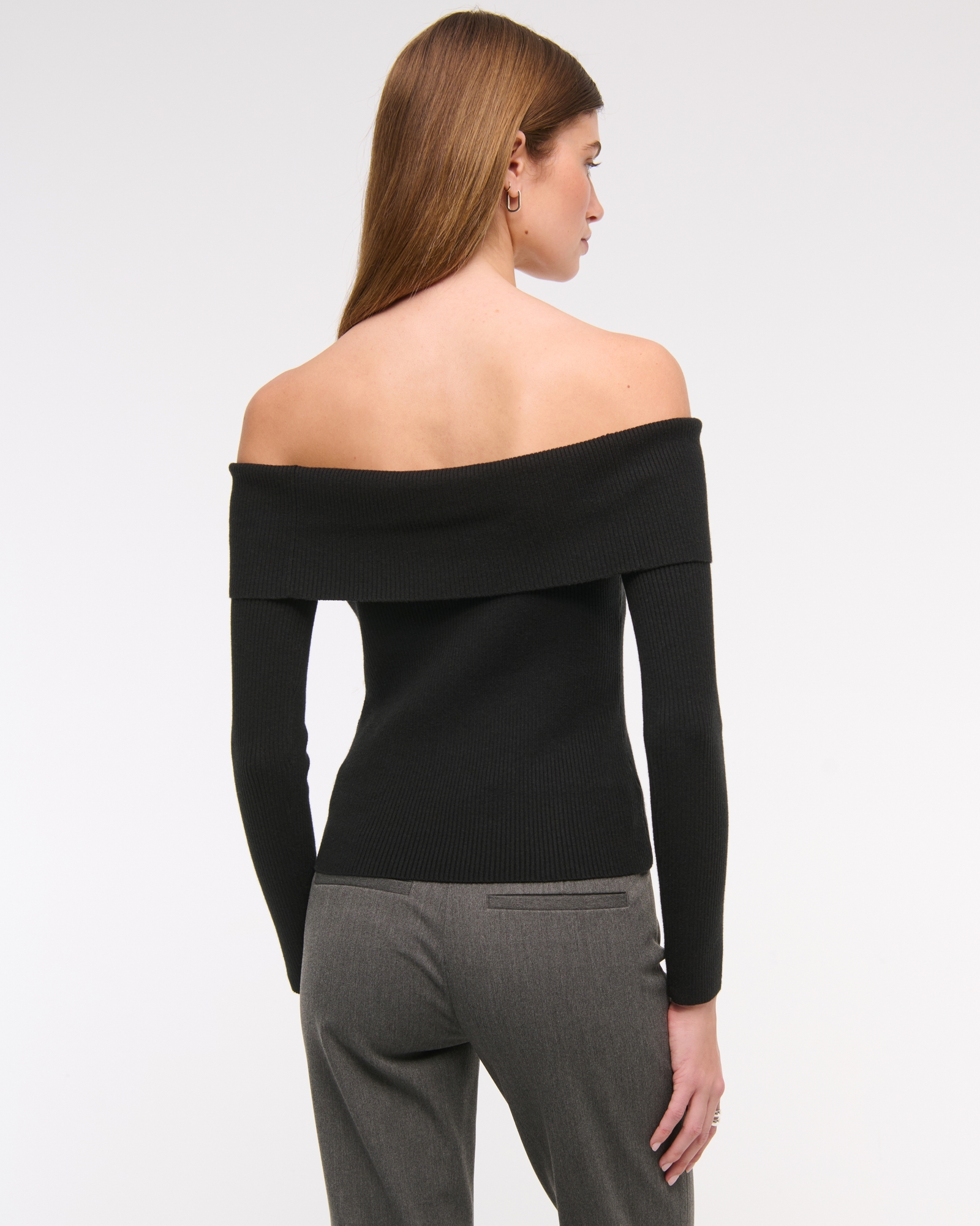 Ribbed Off-The-Shoulder Cutaway Sweater