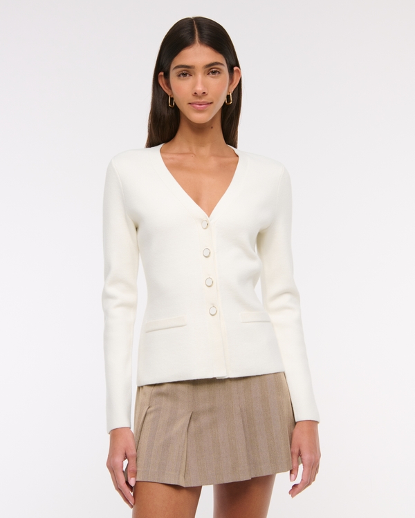 LuxeLoft Skimming Cardigan, Cream view 1