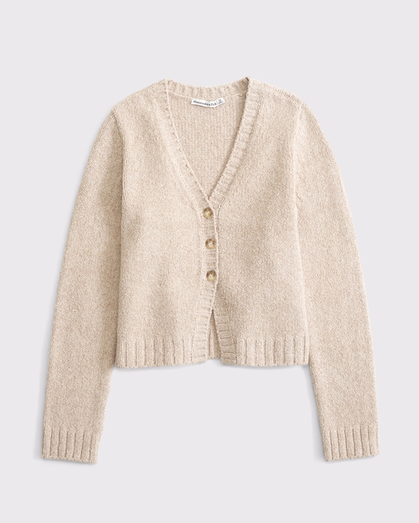 Textural Y-Neck Cardigan, Light Brown view 1