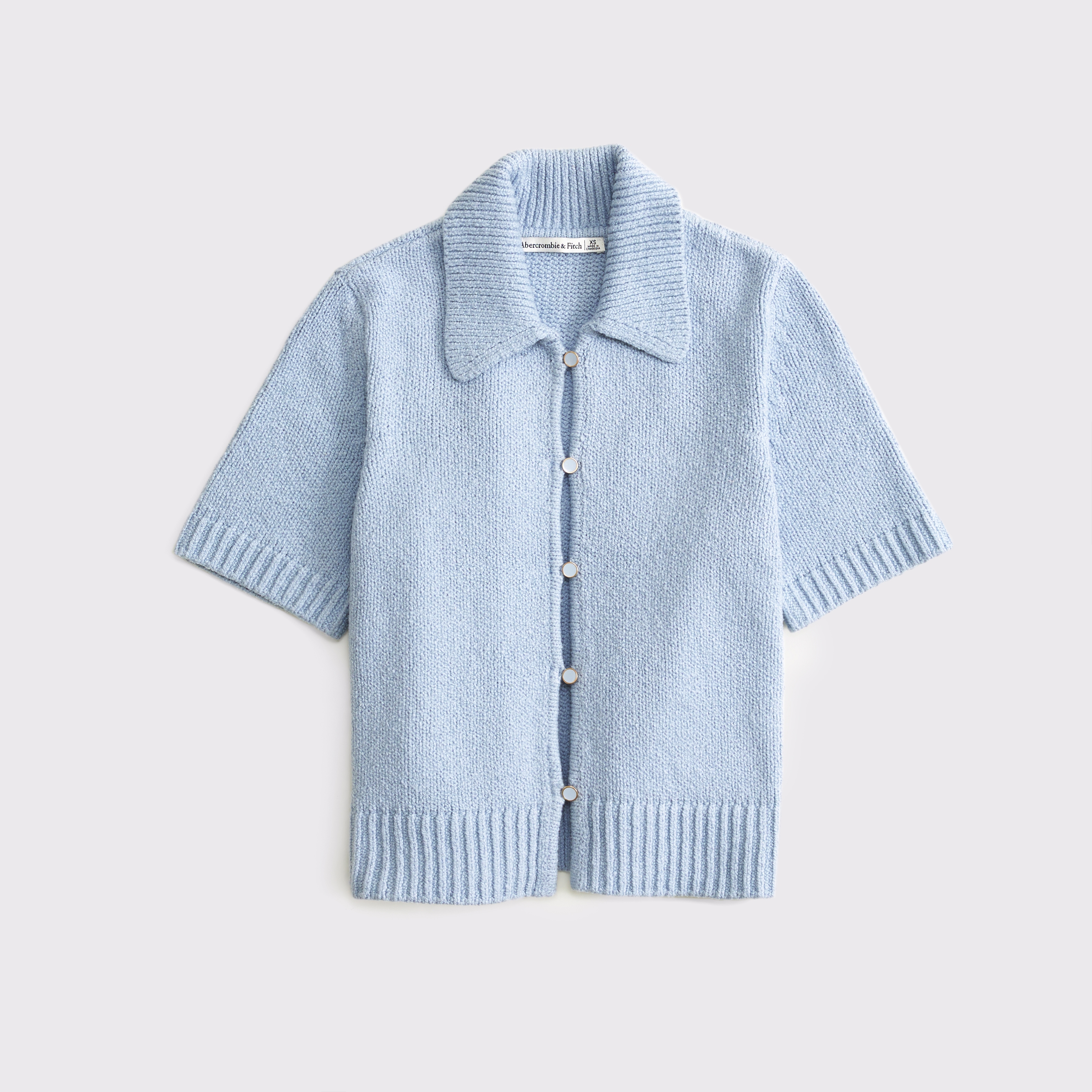 Abercrombie & Fitch Short-sleeve Collared Cardigan In Blue