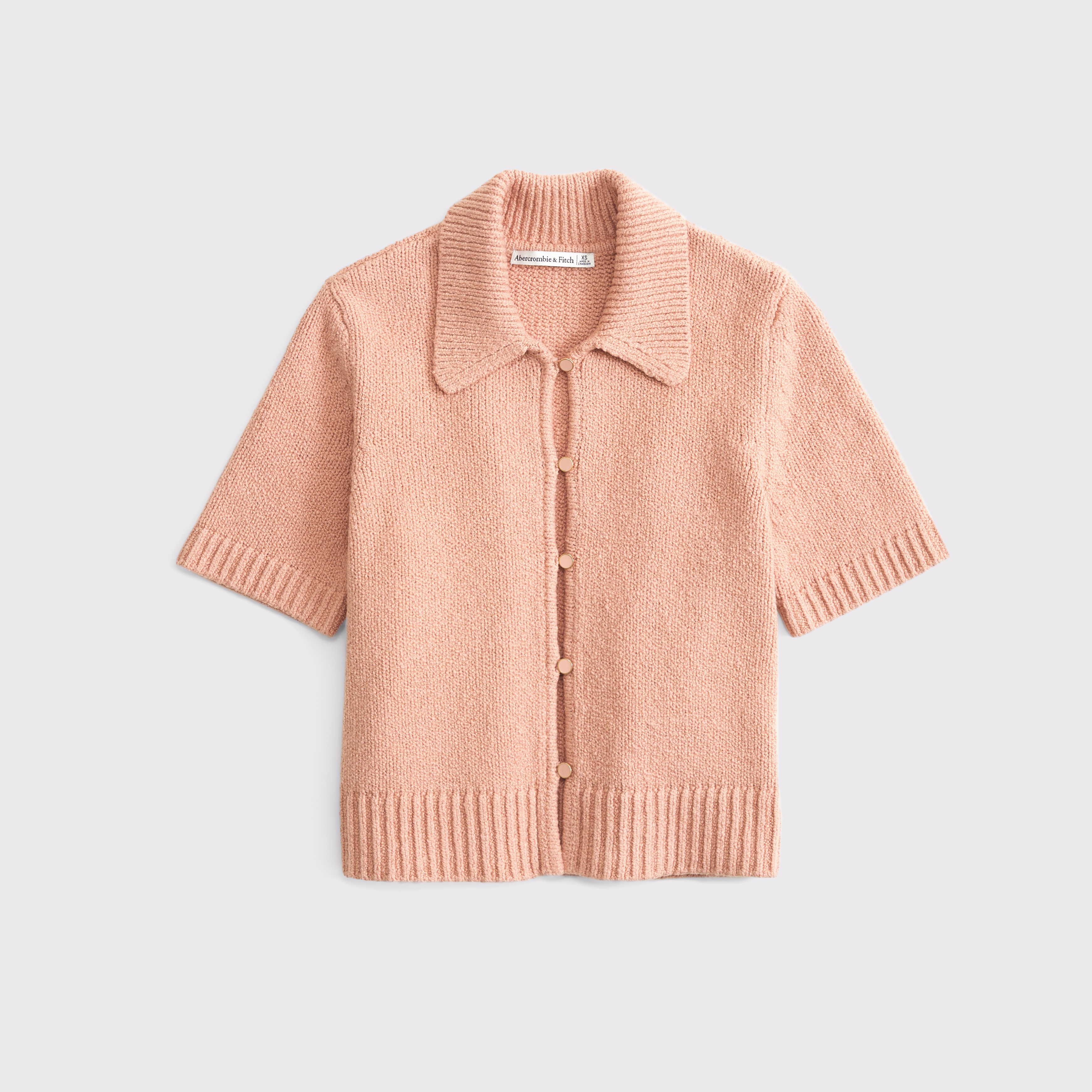 Abercrombie & Fitch Short-sleeve Collared Cardigan In Orange