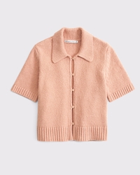 Short-Sleeve Collared Cardigan
