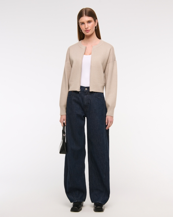 LuxeLoft Zip-Up Crew Cardigan, Sand view 2