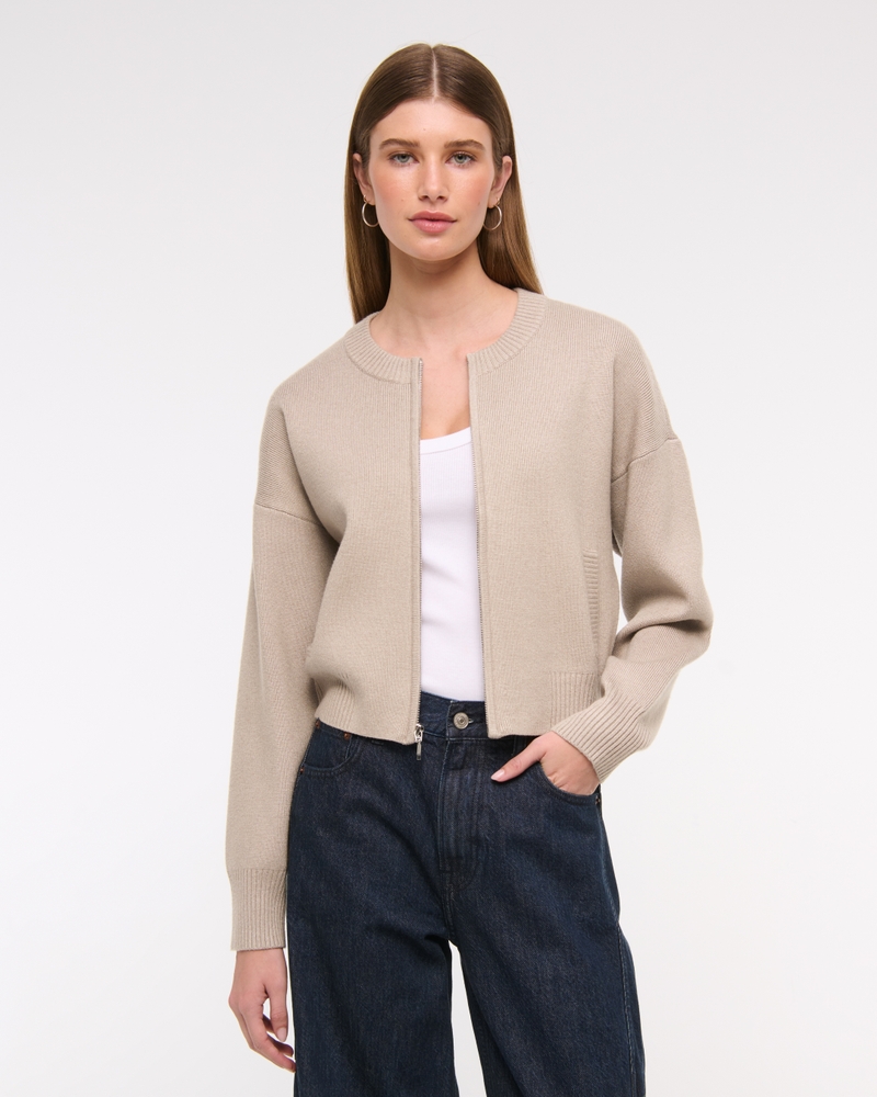 LuxeLoft Zip-Up Crew Cardigan