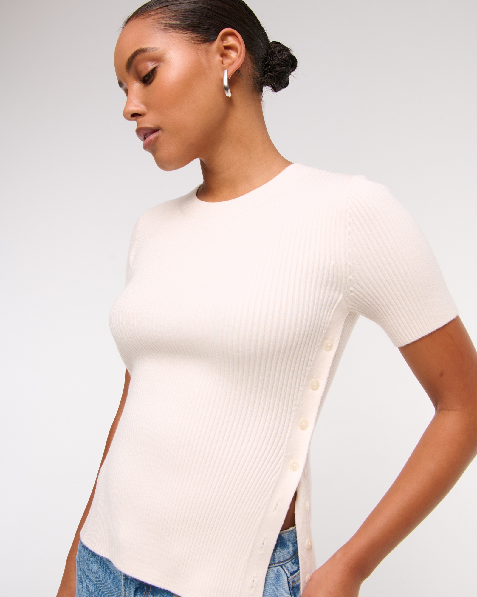 LuxeLoft Side-Button Sweater Tee