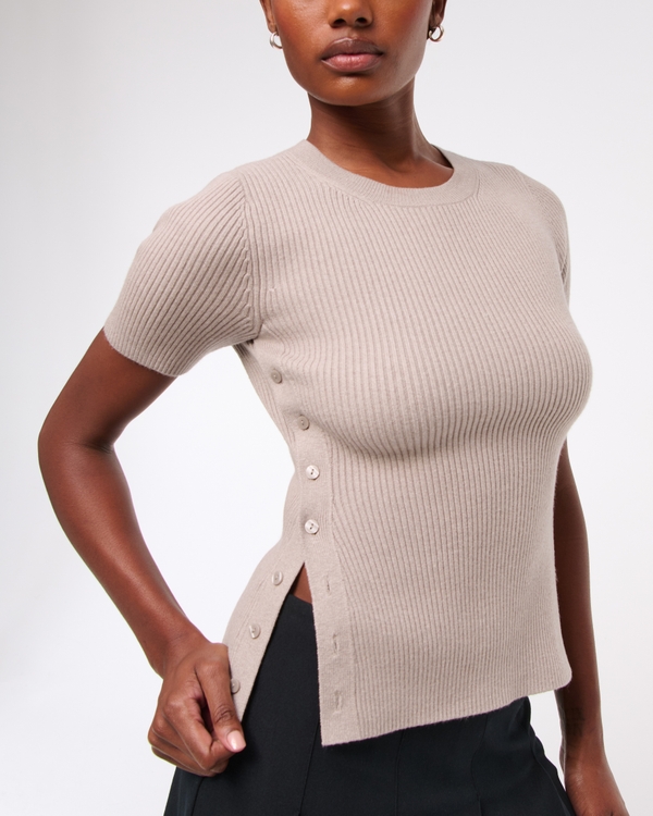 LuxeLoft Side-Button Sweater Tee, Sand view 2