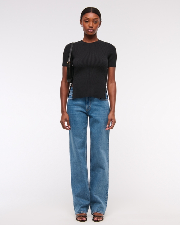LuxeLoft Side-Button Sweater Tee, Black view 2