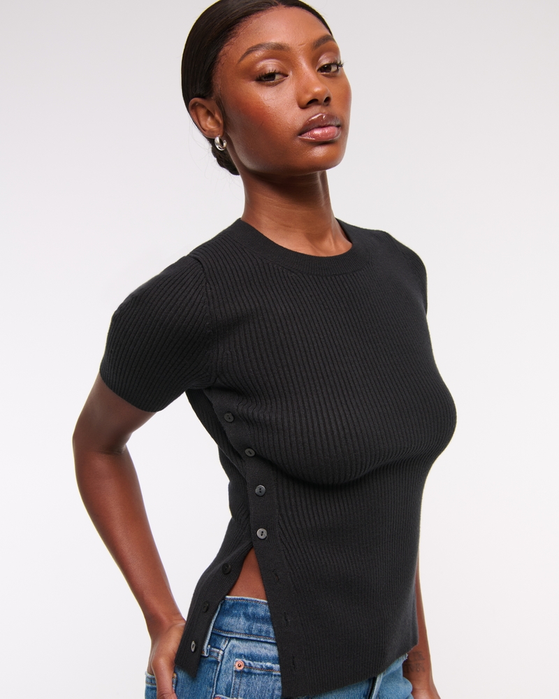LuxeLoft Side-Button Sweater Tee
