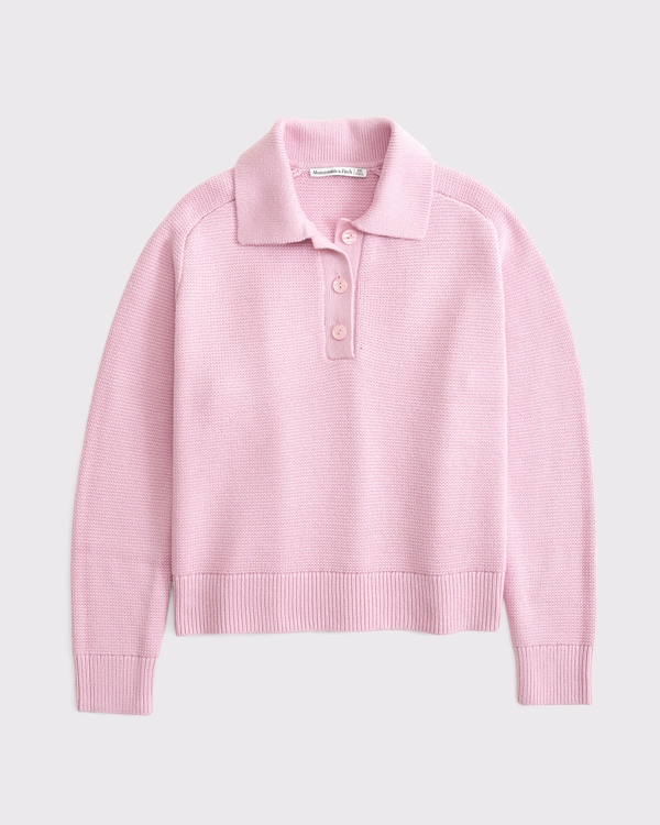 Easy Long-Sleeve Sweater Polo, Pink view 1