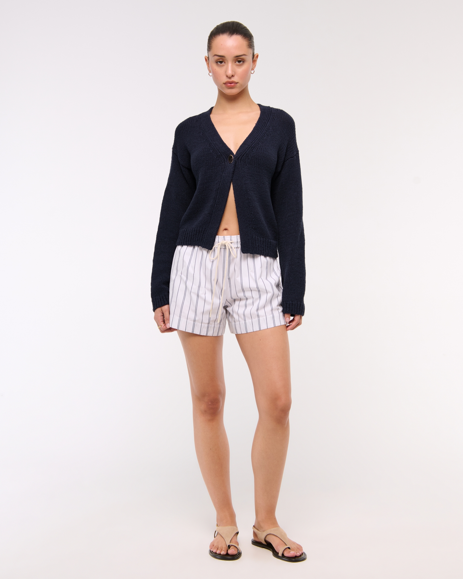 Textural 1-Button Cardigan