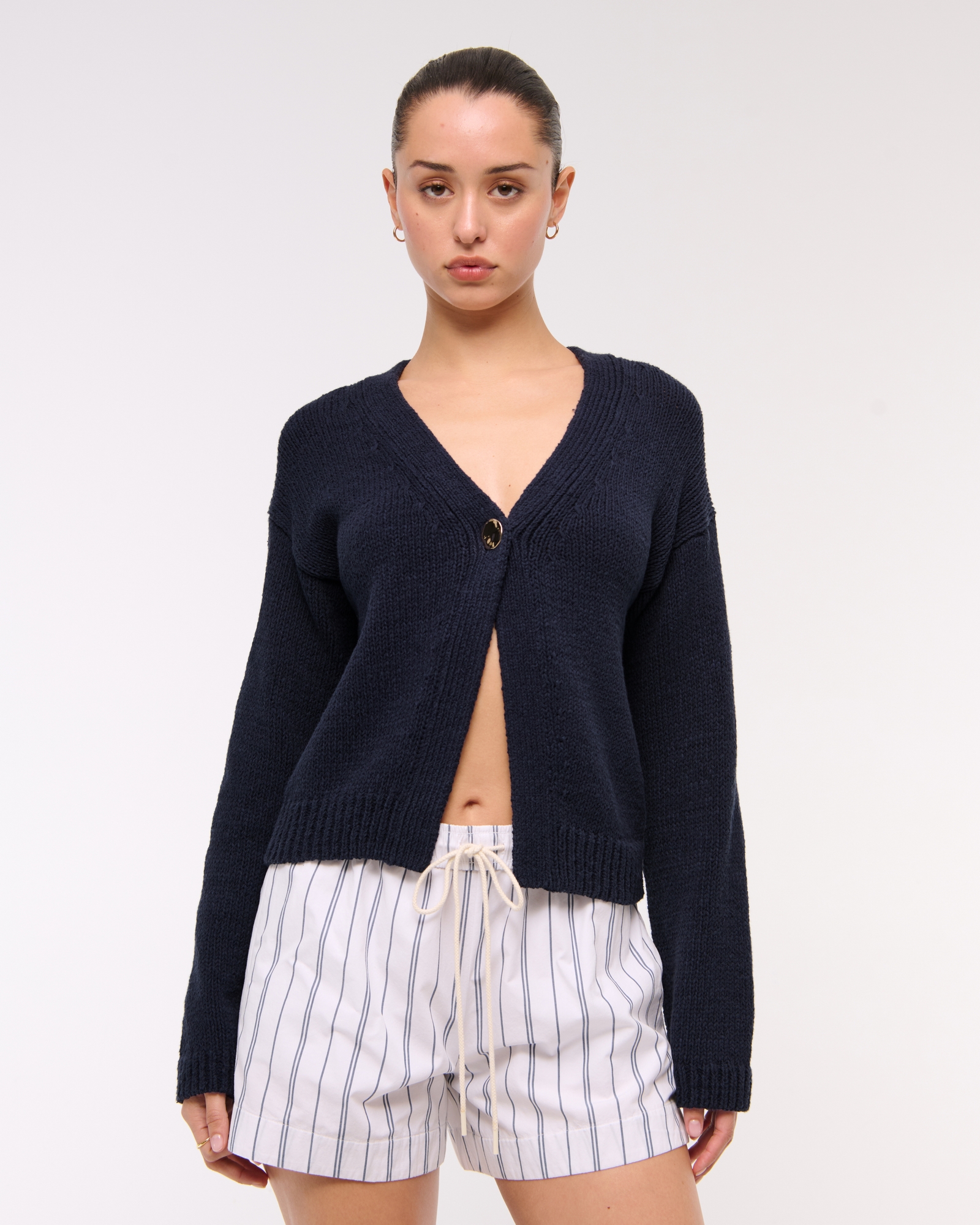 Textural 1-Button Cardigan