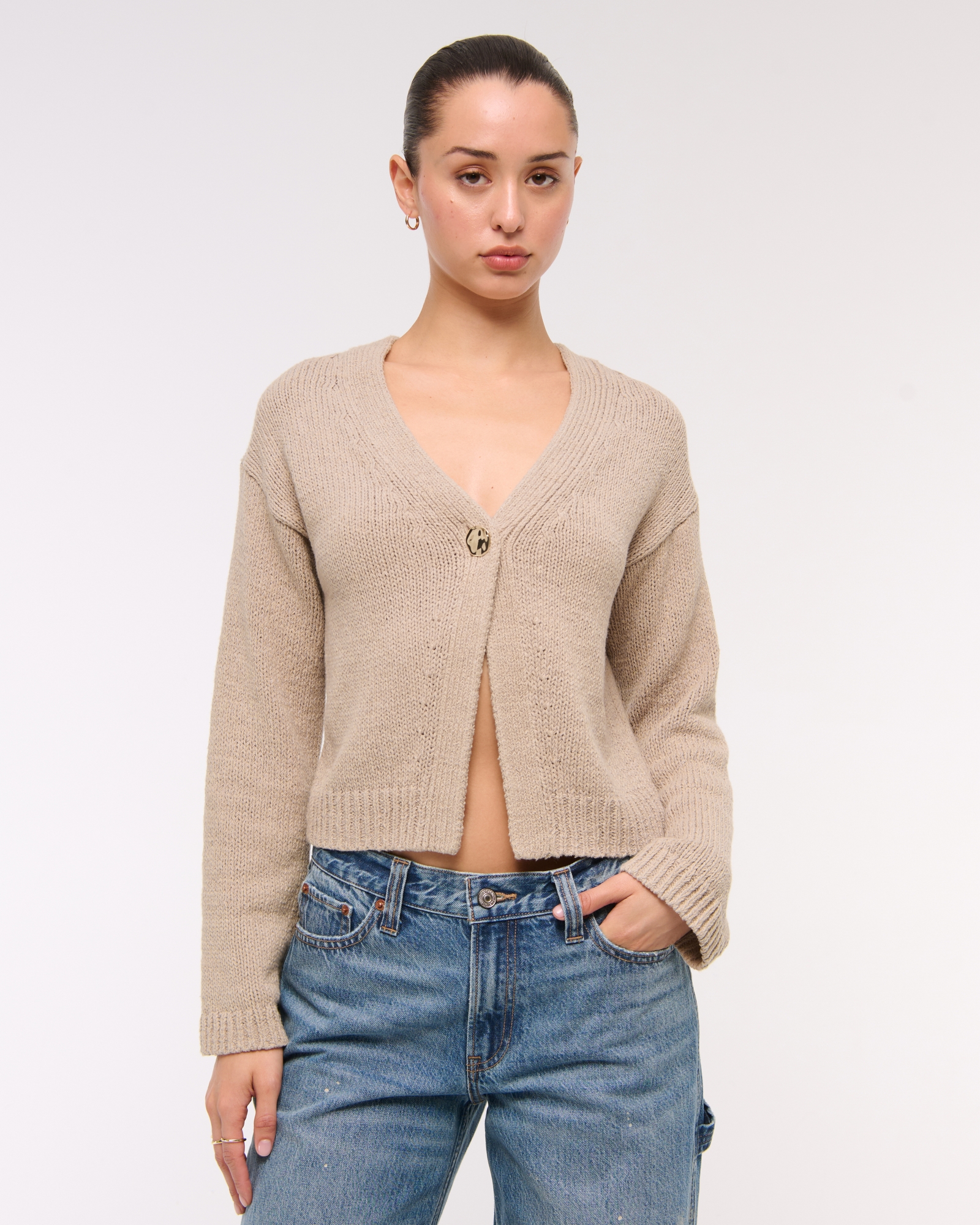 Textural 1-Button Cardigan