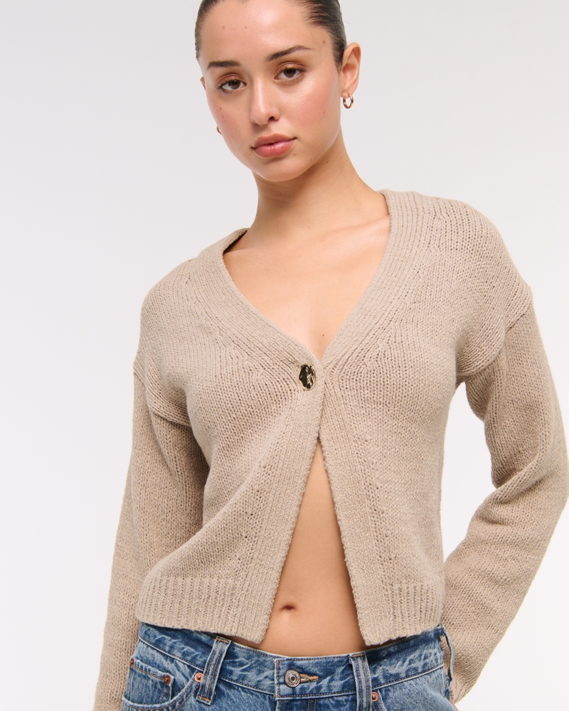 Textural 1-Button Cardigan