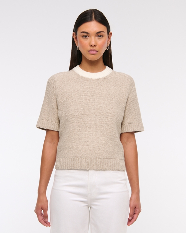 The A&F Madeline Textural Crew Sweater Tee, Light Brown view 1