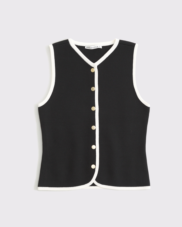 The A&F Mara High-V LuxeLoft Sweater Vest, Black view 1