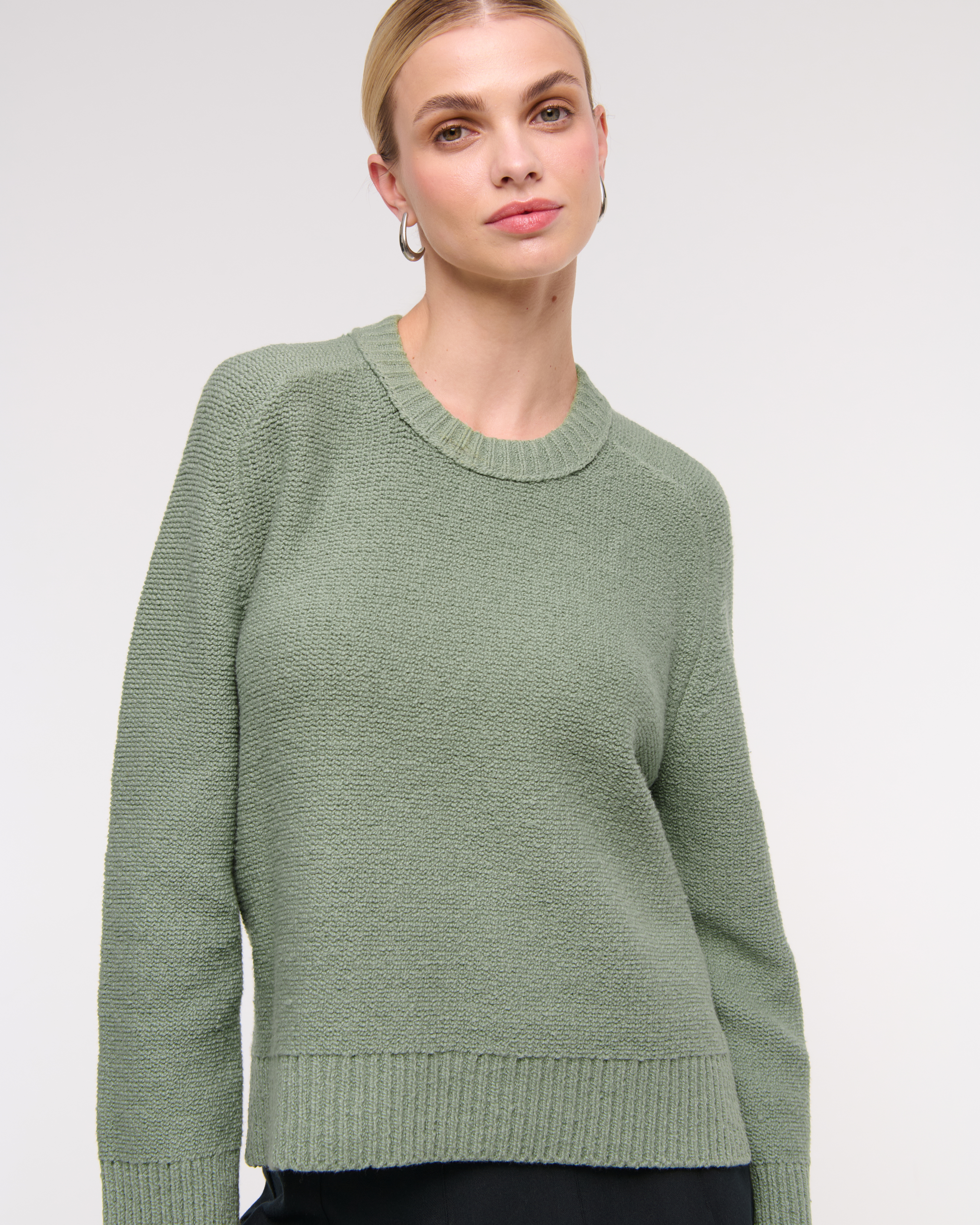 Abercrombie & Fitch The A&f Madeline Textural Crew Sweater In Green