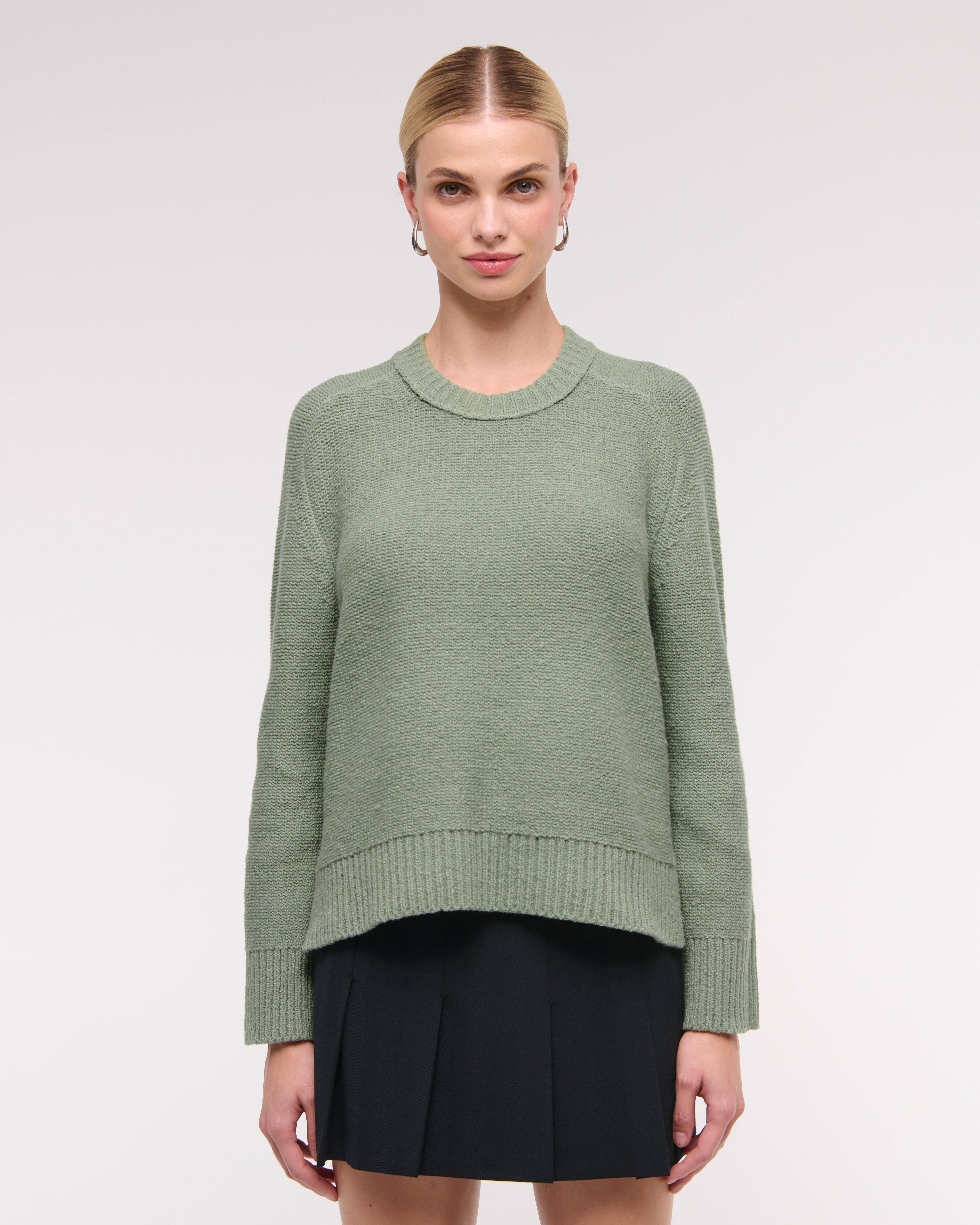 Abercrombie & Fitch The A&f Madeline Textural Crew Sweater In Green