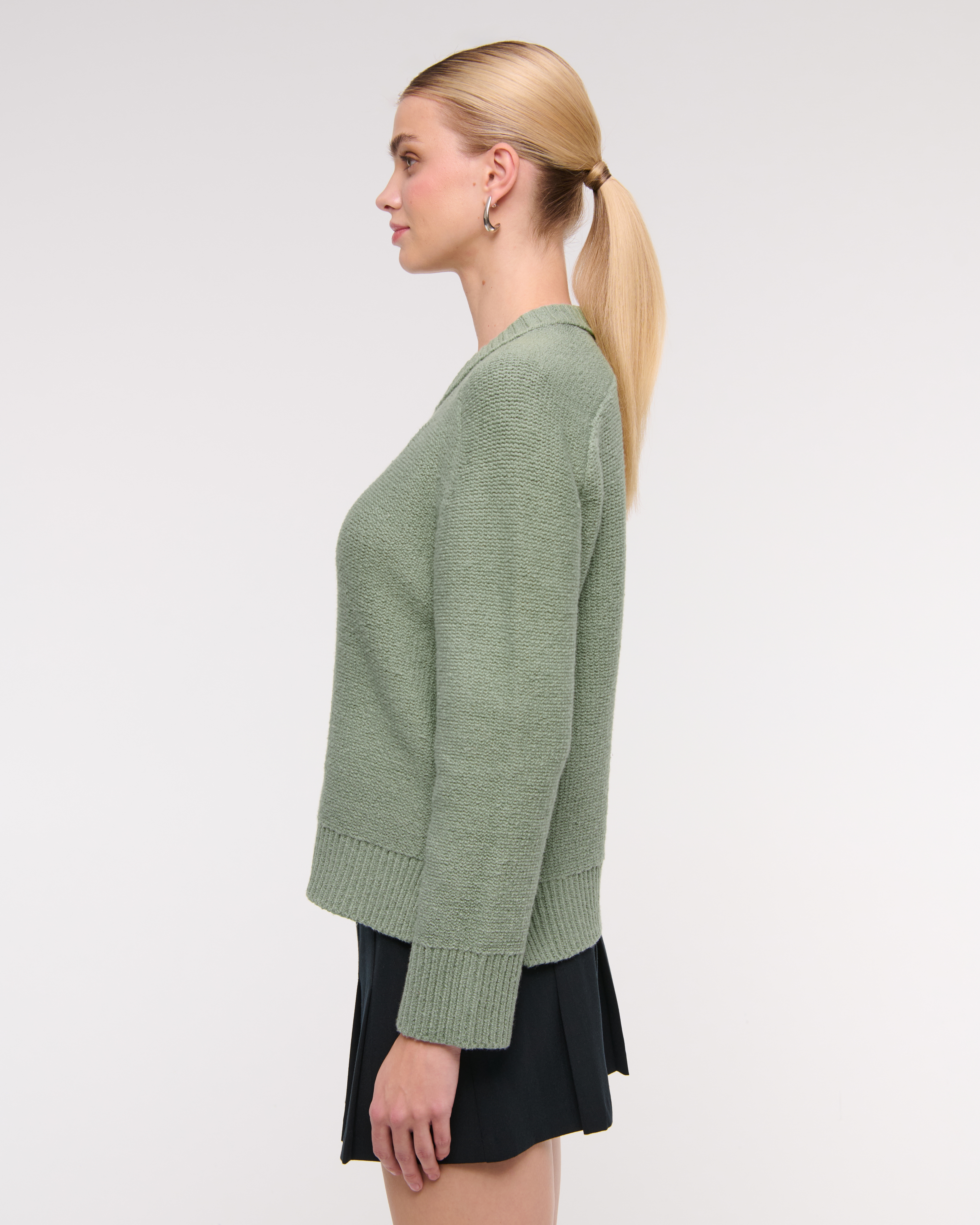 Abercrombie & Fitch The A&f Madeline Textural Crew Sweater In Green