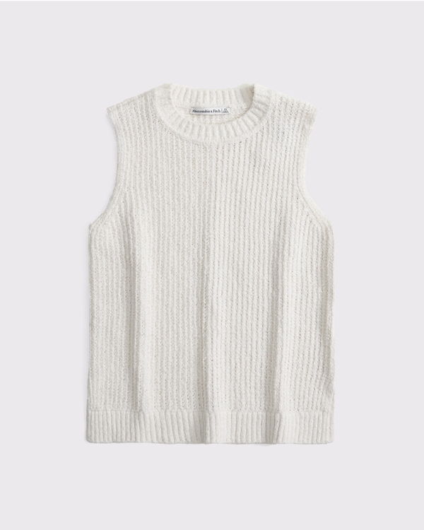 Textural Crew Sweater Shell Tank, Cream view 1