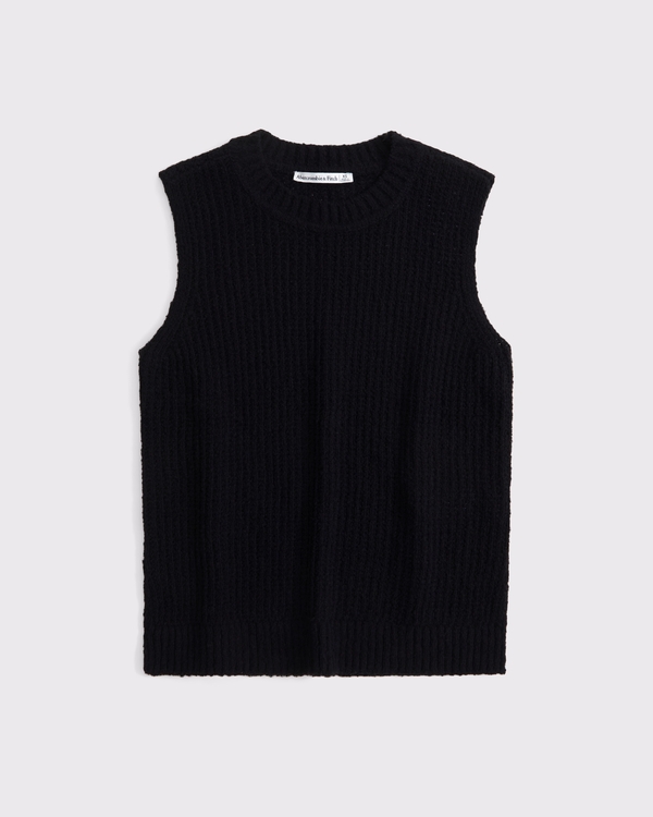 Textural Crew Sweater Shell Tank, Black view 1