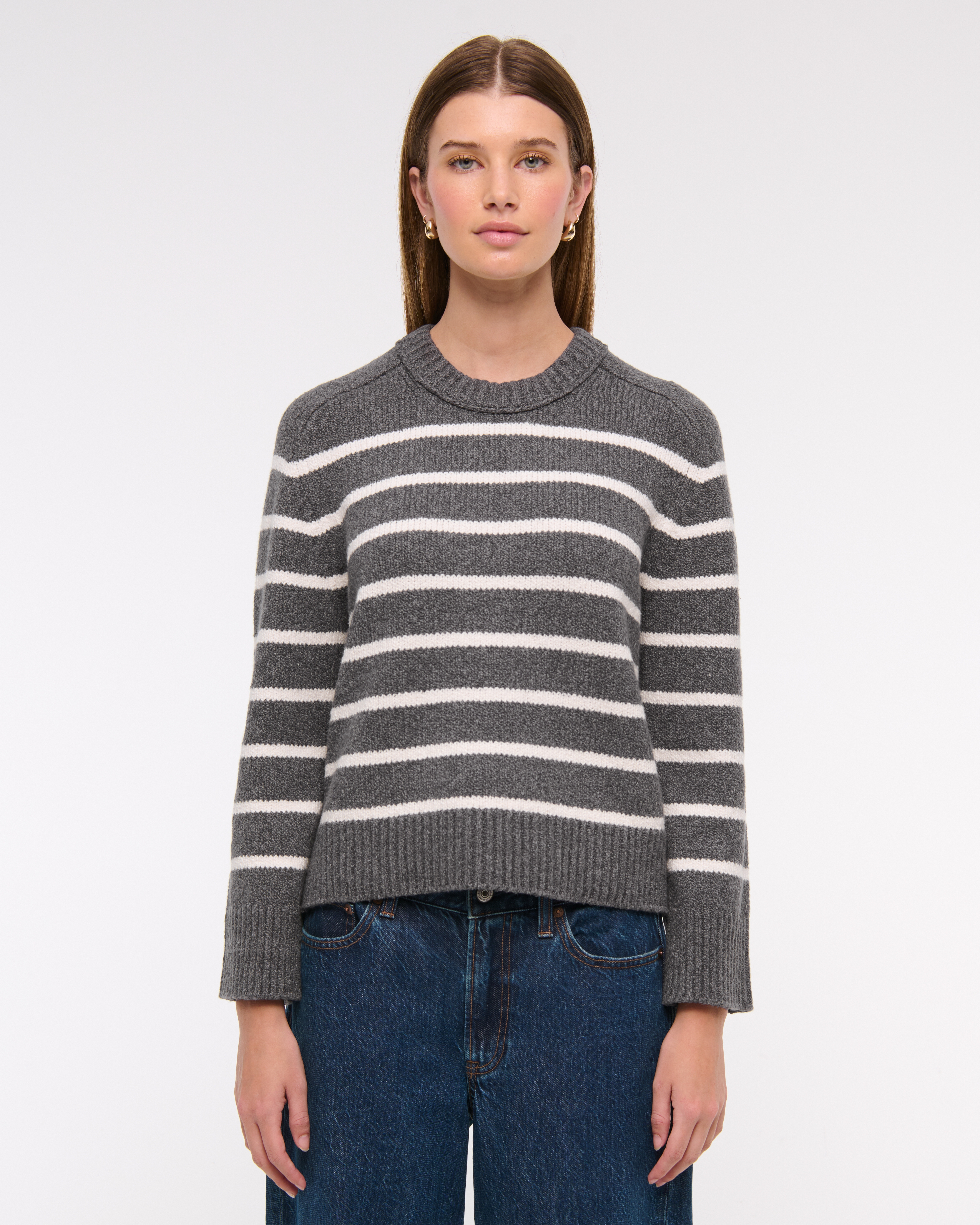 売れ筋商品|||アンクライン ニット&セーター アウター レディース Women's Stripe Stitch Crewneck Top Eucalyptus Multi Allimy Womens Sweaters Fall 2025 Cute Crewneck Long Sleeve
