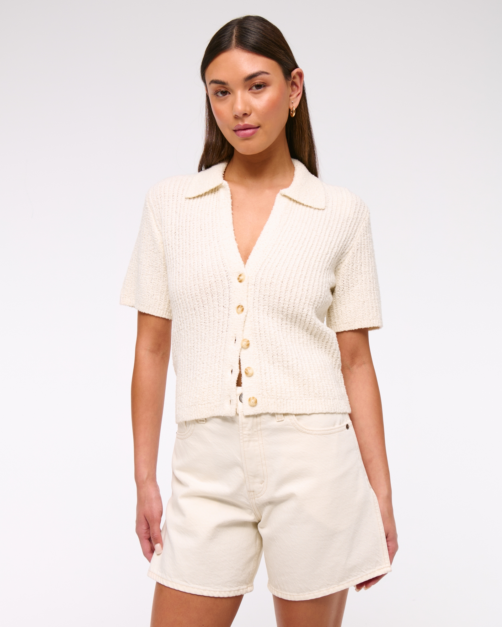 Short-Sleeve Crochet-Style Polo