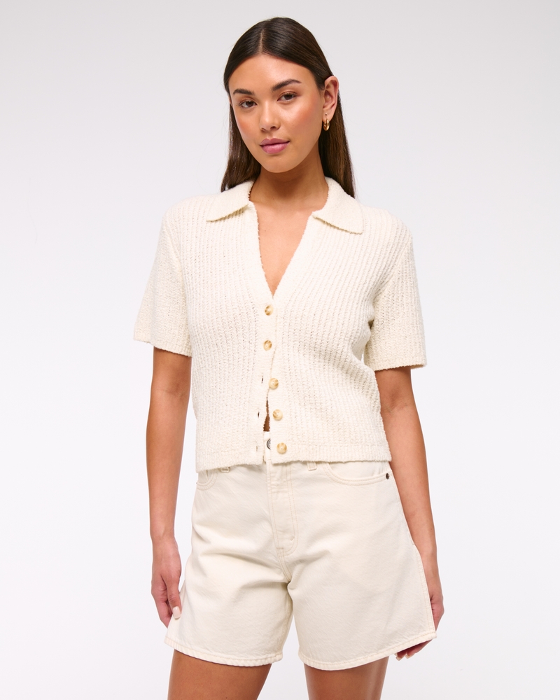 Short-Sleeve Crochet-Style Polo