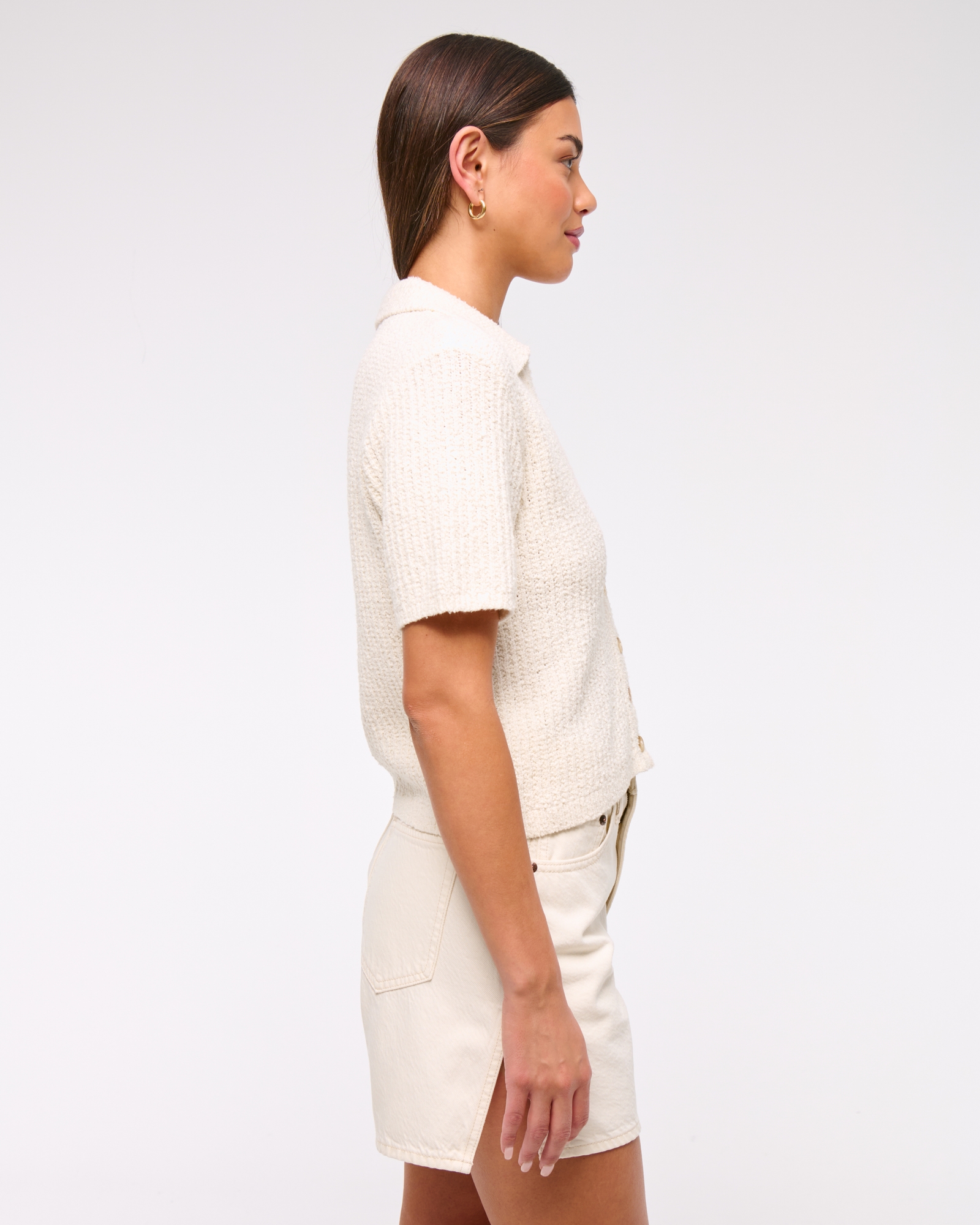 Short-Sleeve Crochet-Style Polo