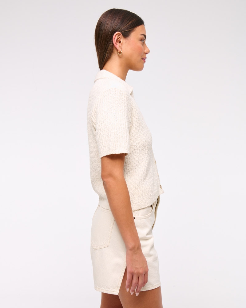 Short-Sleeve Crochet-Style Polo