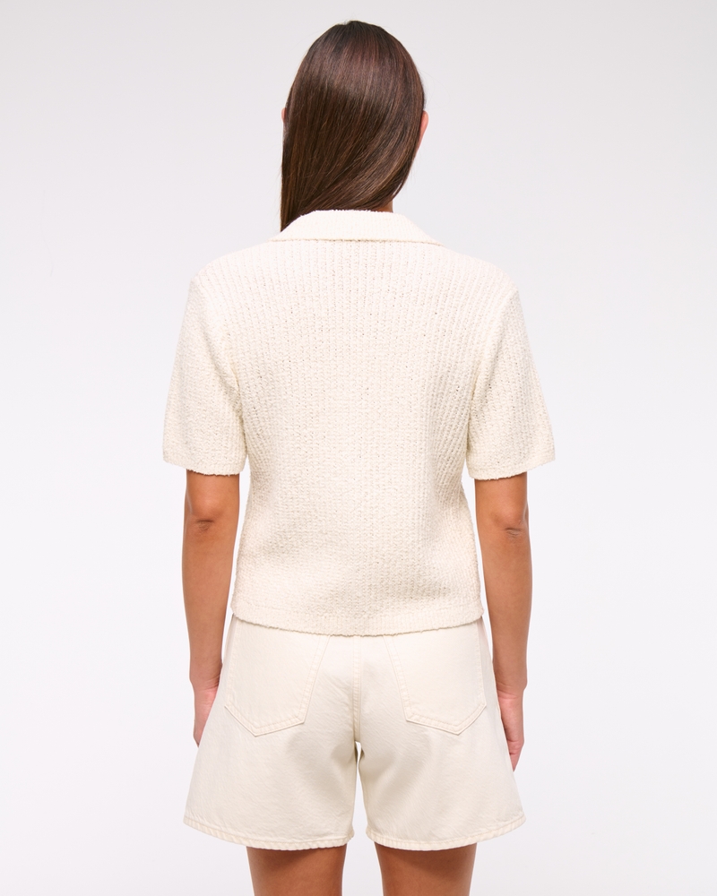 Short-Sleeve Crochet-Style Polo