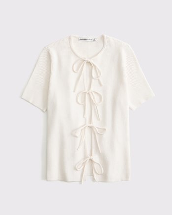 Short-Sleeve Tie-Front Cardigan