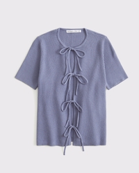 Short-Sleeve Tie-Front Cardigan