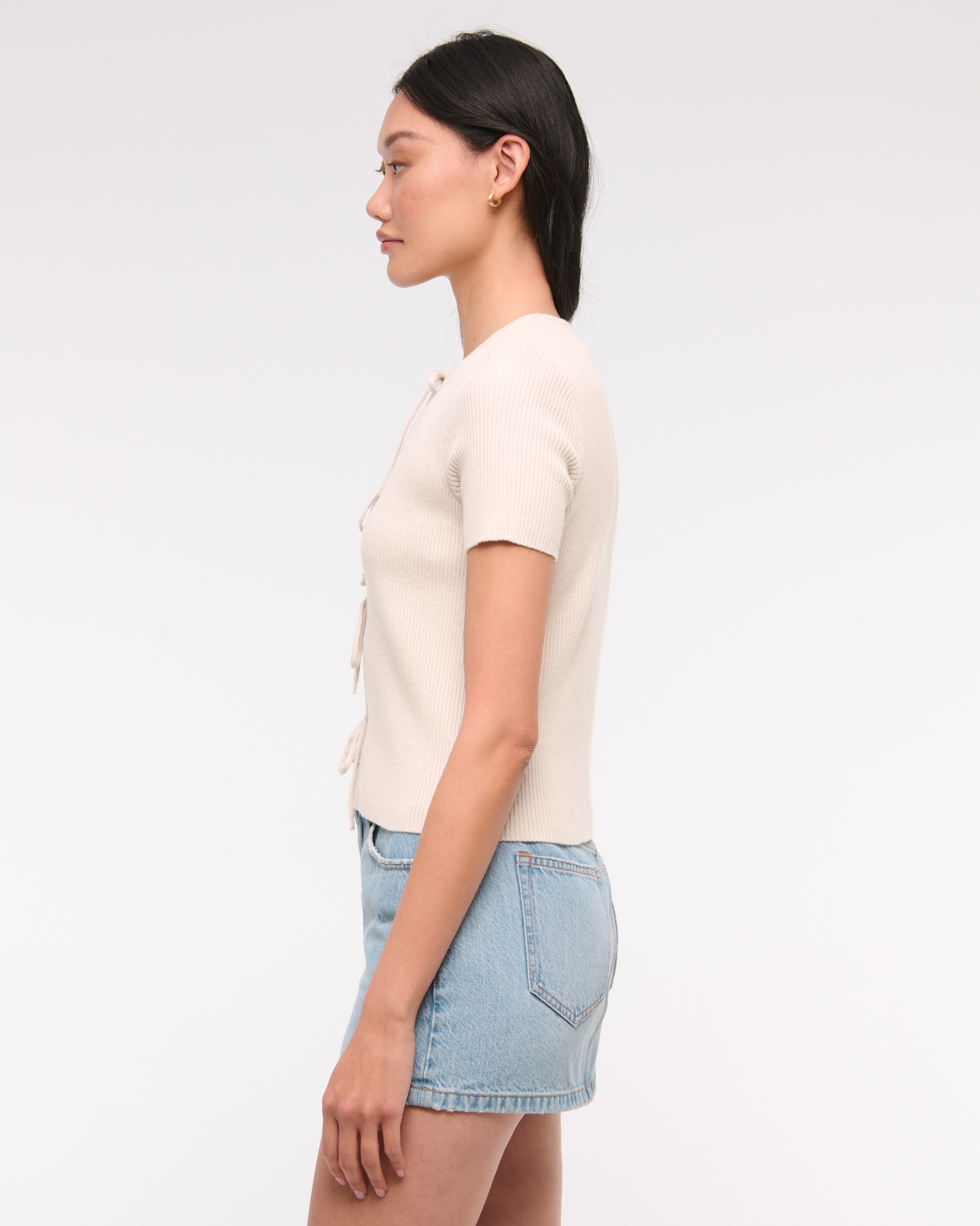 Short-Sleeve Tie-Front Cardigan