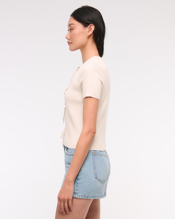 Short-Sleeve Tie-Front Cardigan