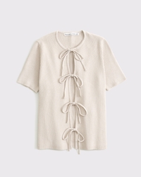 Short-Sleeve Tie-Front Cardigan