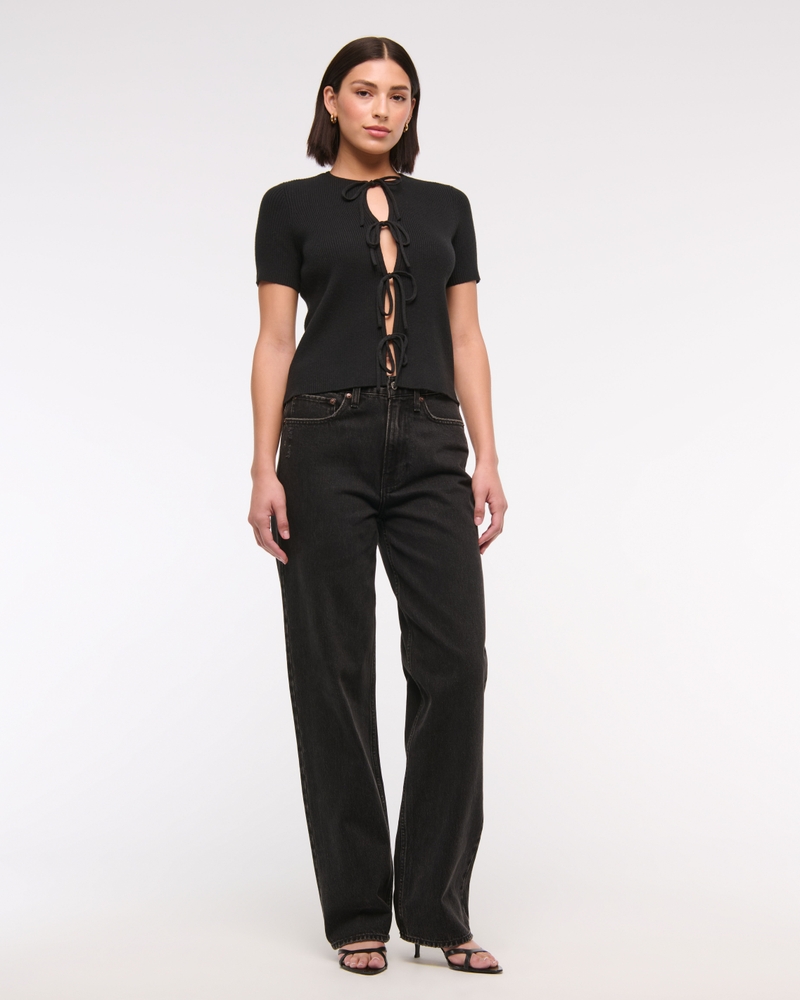 Short-Sleeve Tie-Front Cardigan