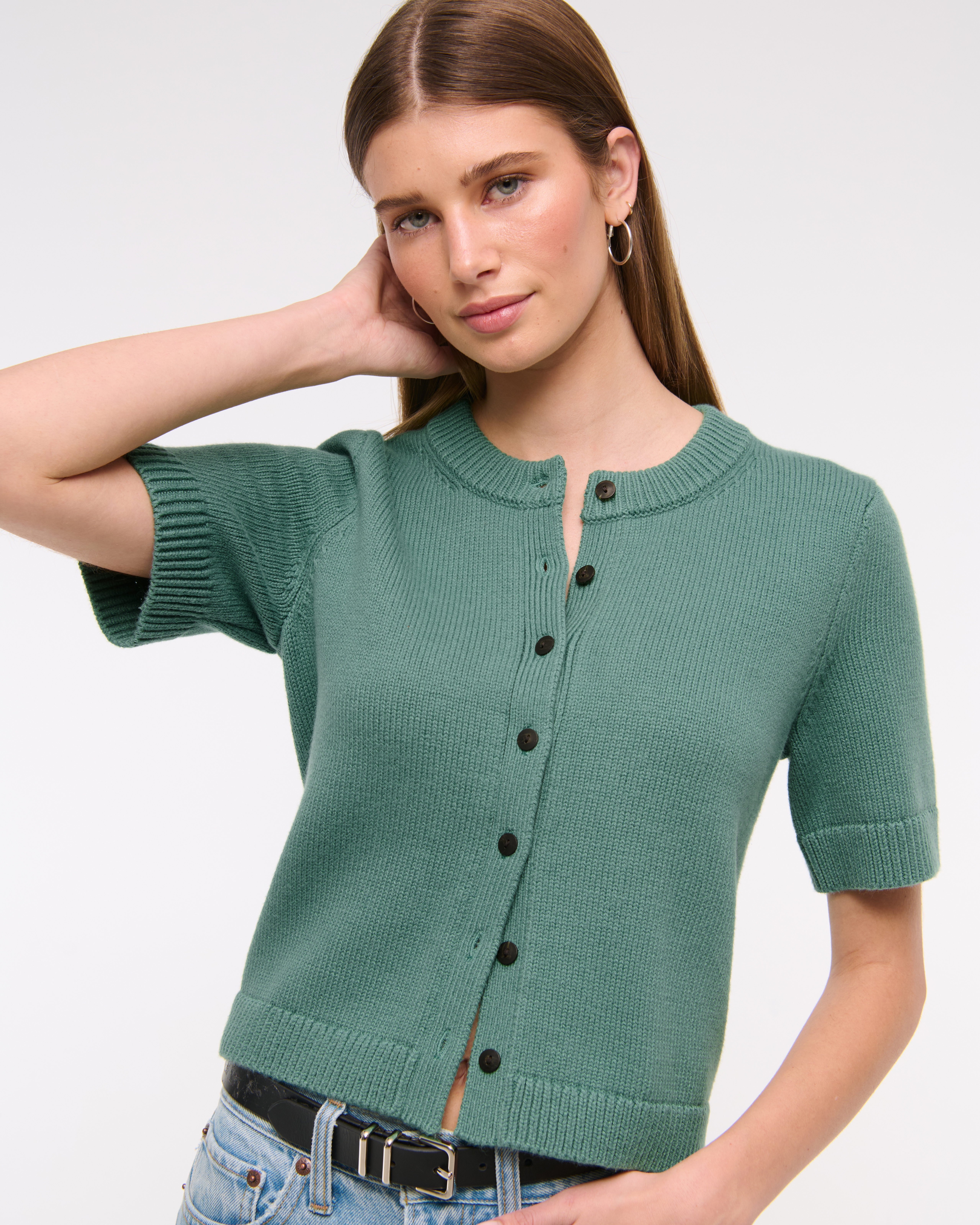 Women's Short-Sleeve Crew Cardigan | Women's Clearance