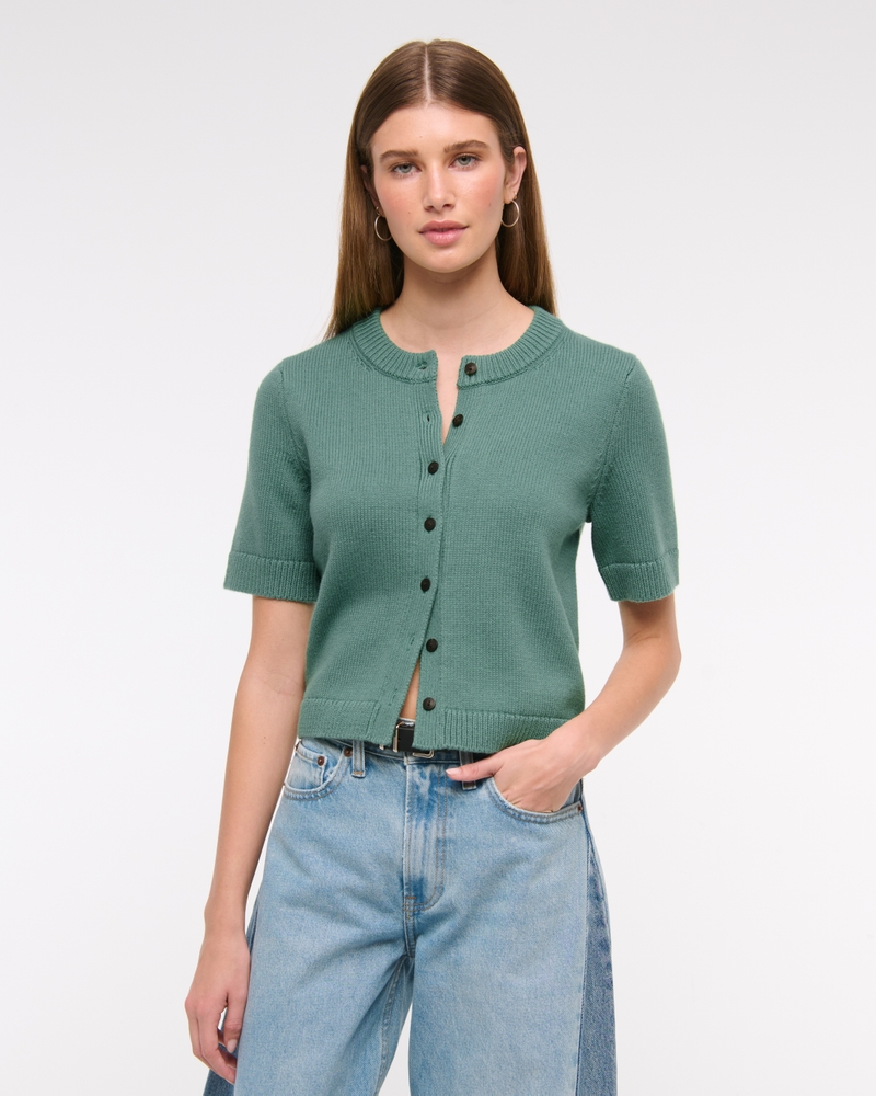 Short-Sleeve Crew Cardigan