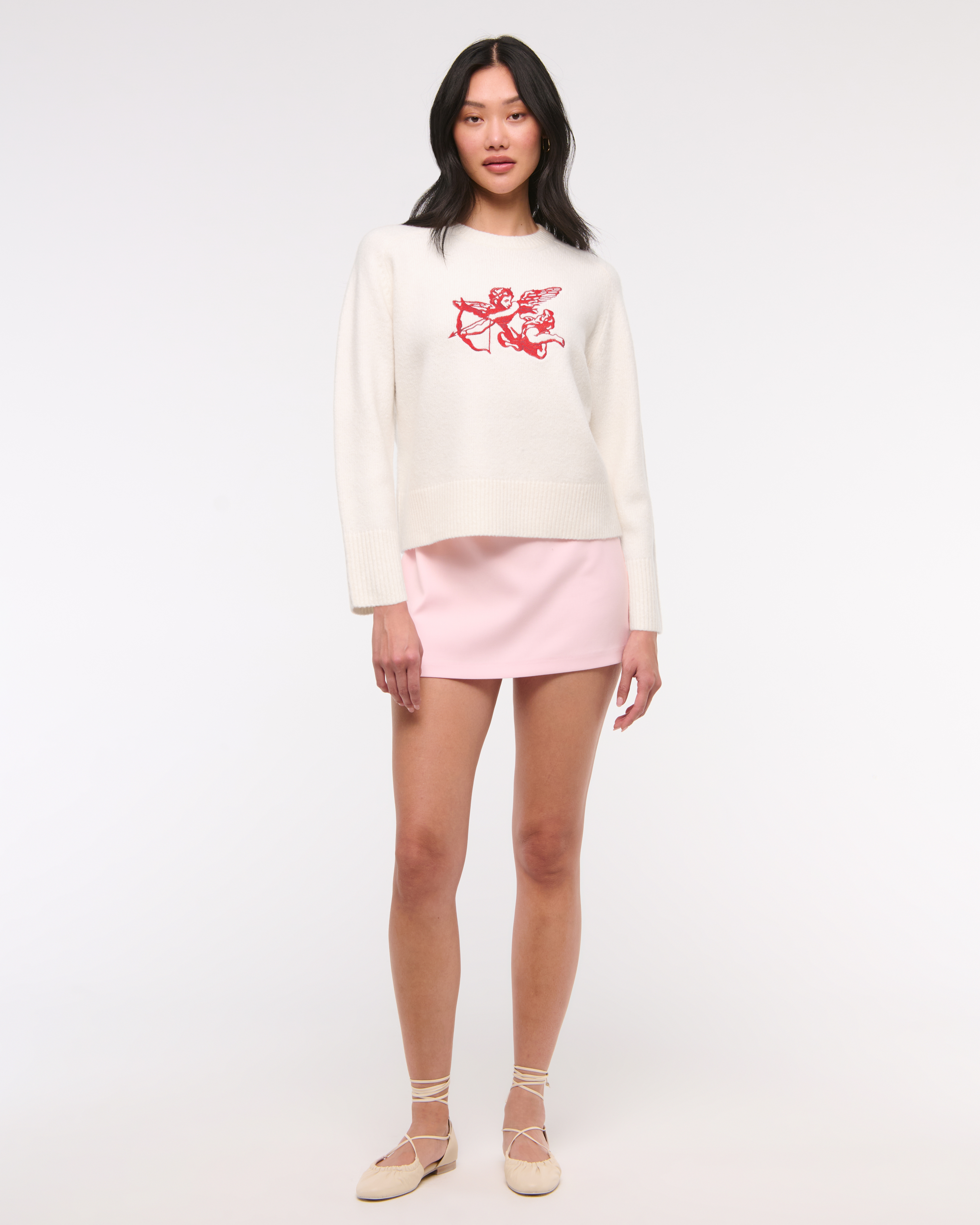 Abercrombie & Fitch The A&f Madeline Cupid Crew Sweater In White