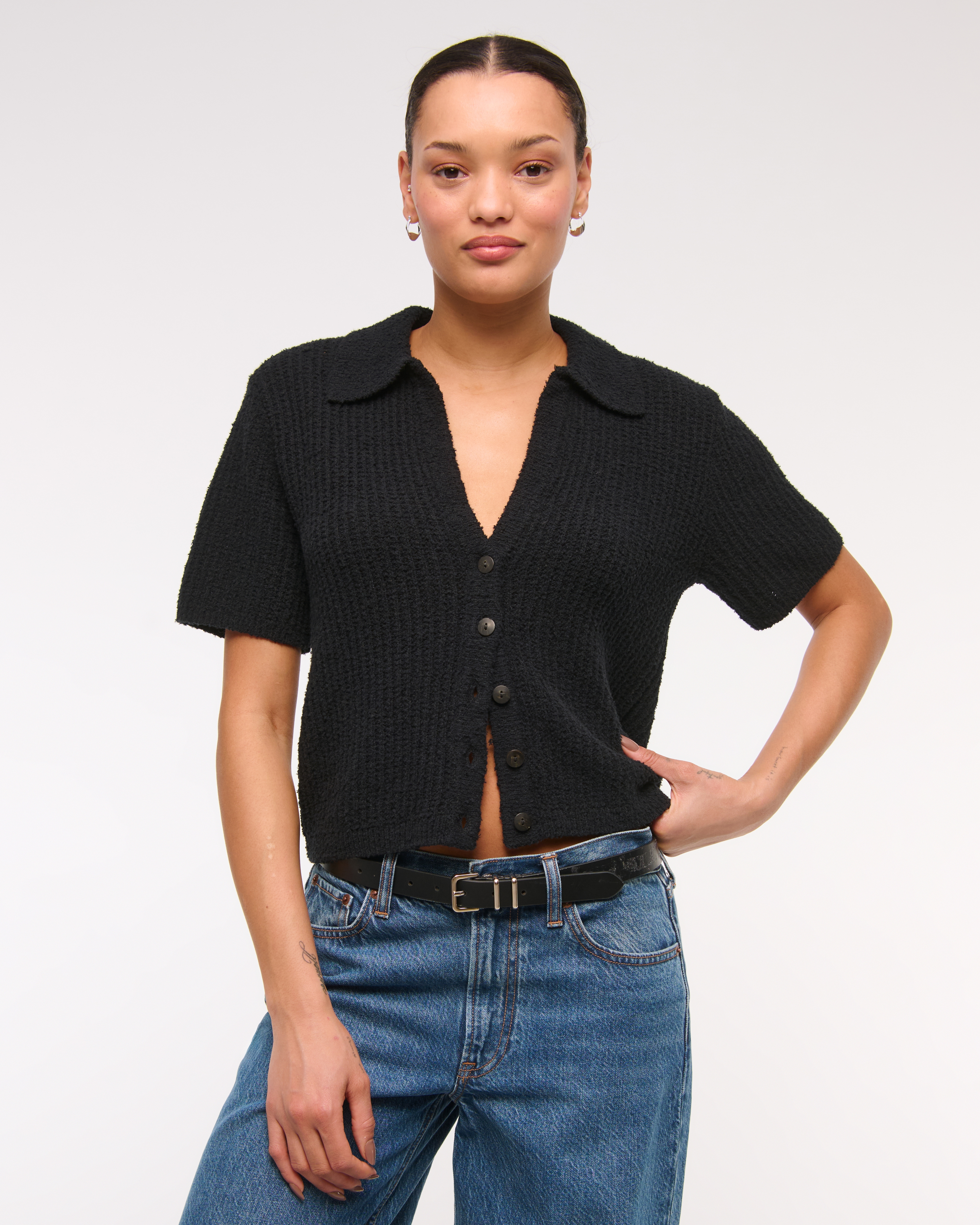 Women's Short-Sleeve Crochet-Style Polo | Women's Tops