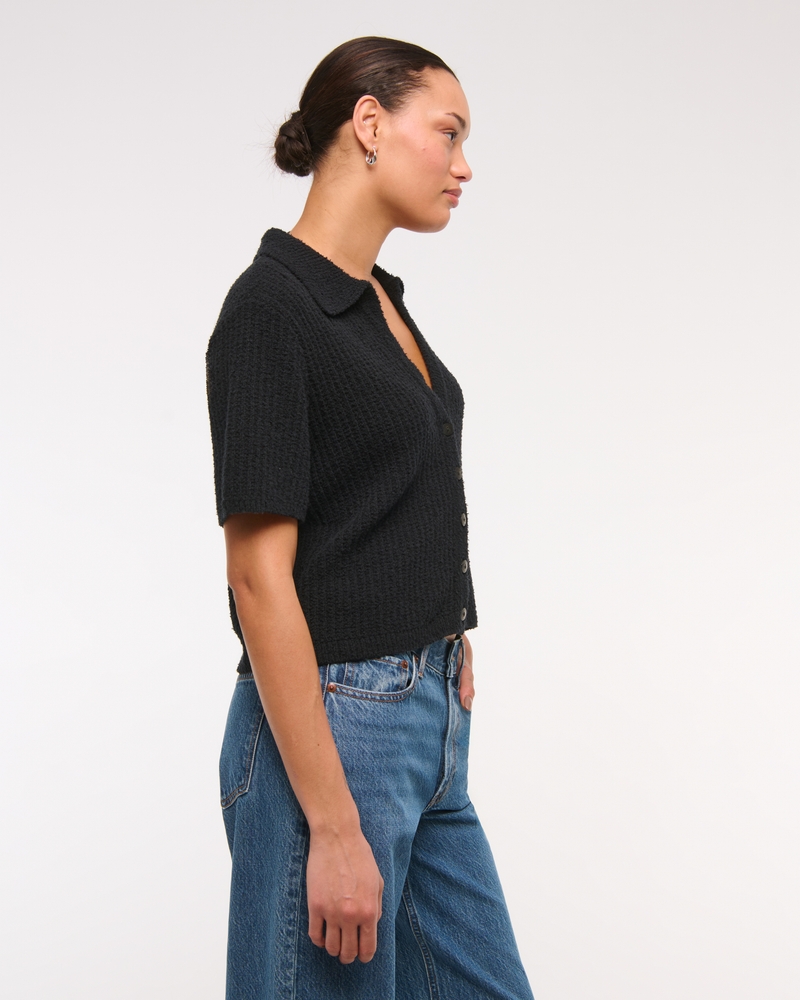 Short-Sleeve Crochet-Style Polo