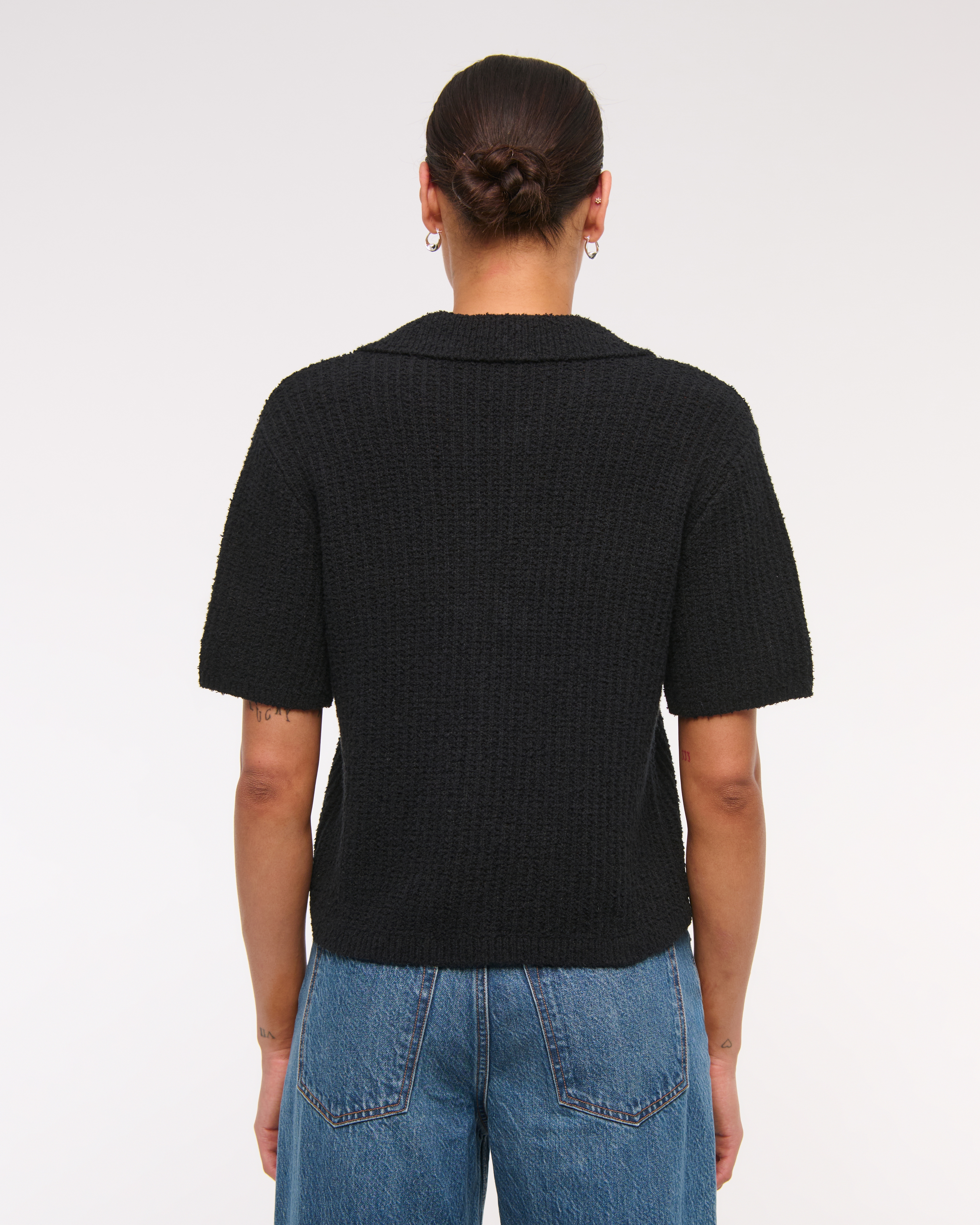 Abercrombie & Fitch Short-sleeve Crochet-style Polo In Black