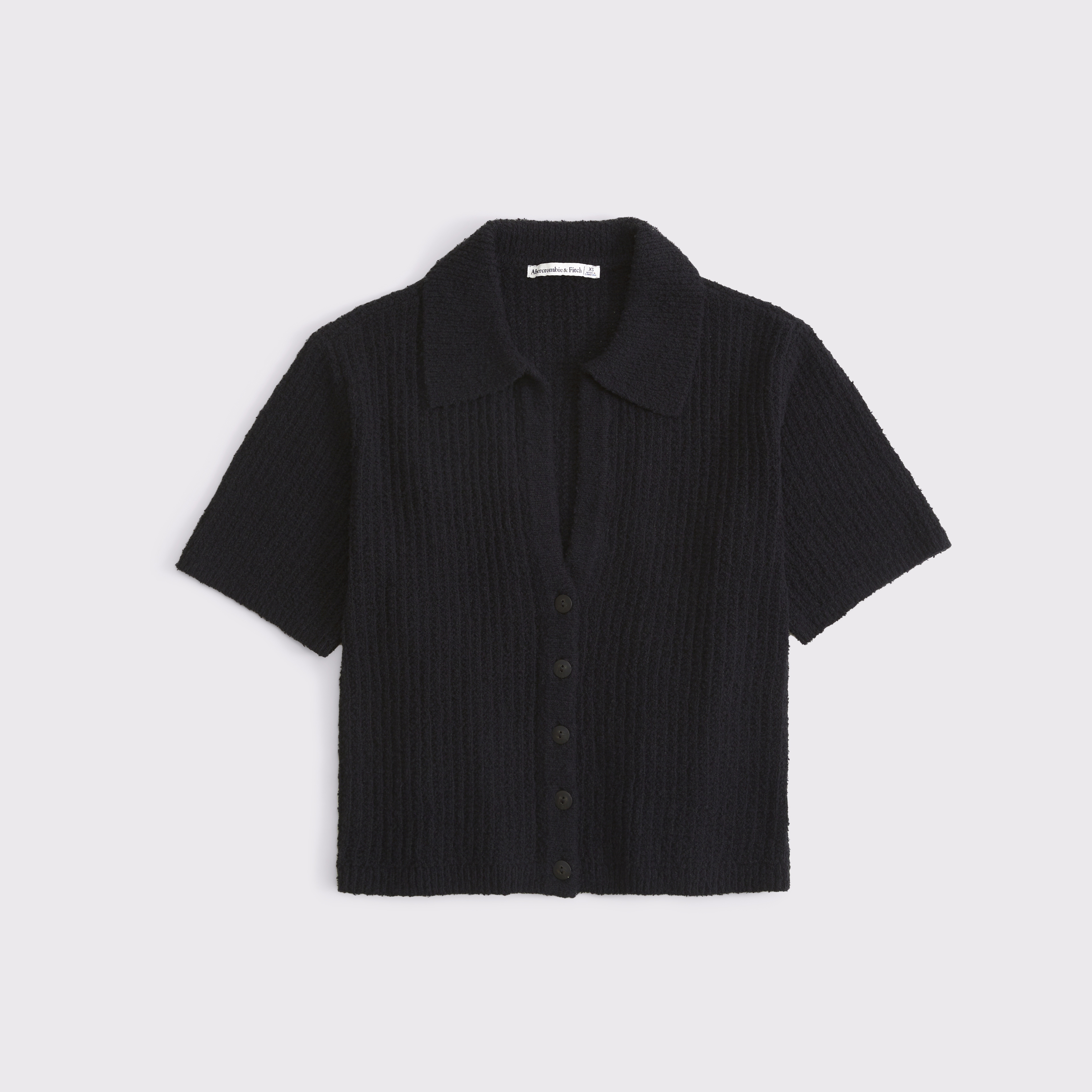 Abercrombie & Fitch Short-sleeve Crochet-style Polo In Black
