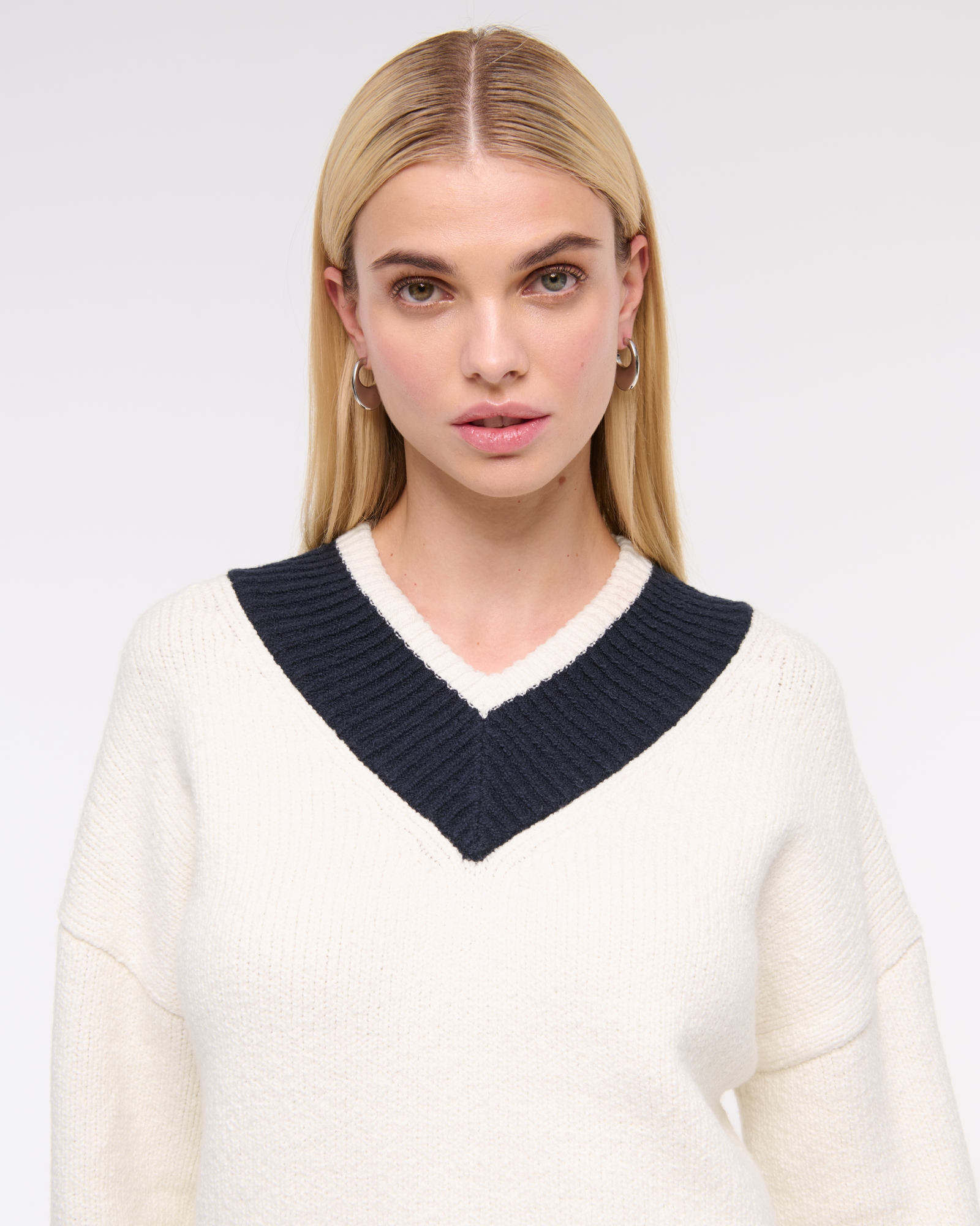 Relaxed Textural V-Neck Sweater