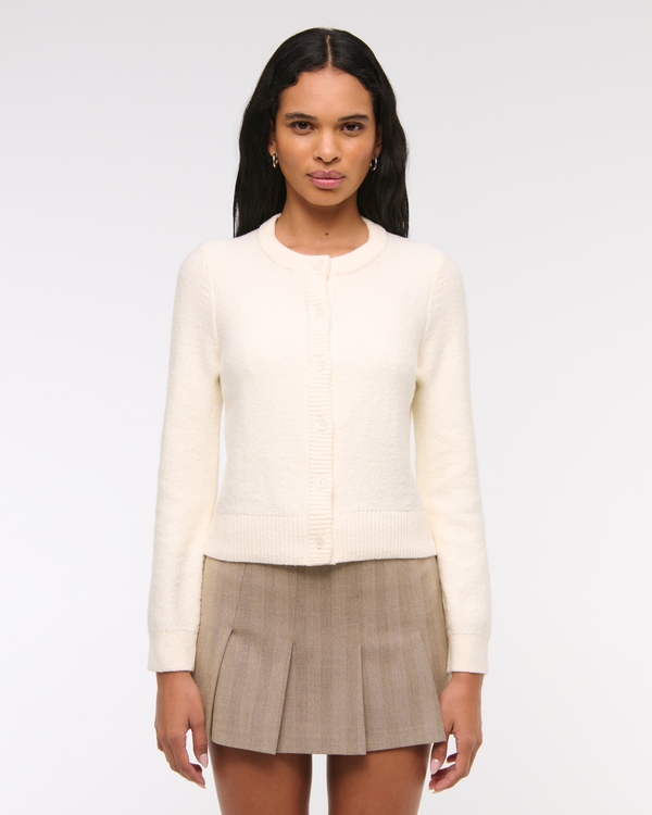 Textural Crew Cardigan, Cream view 1