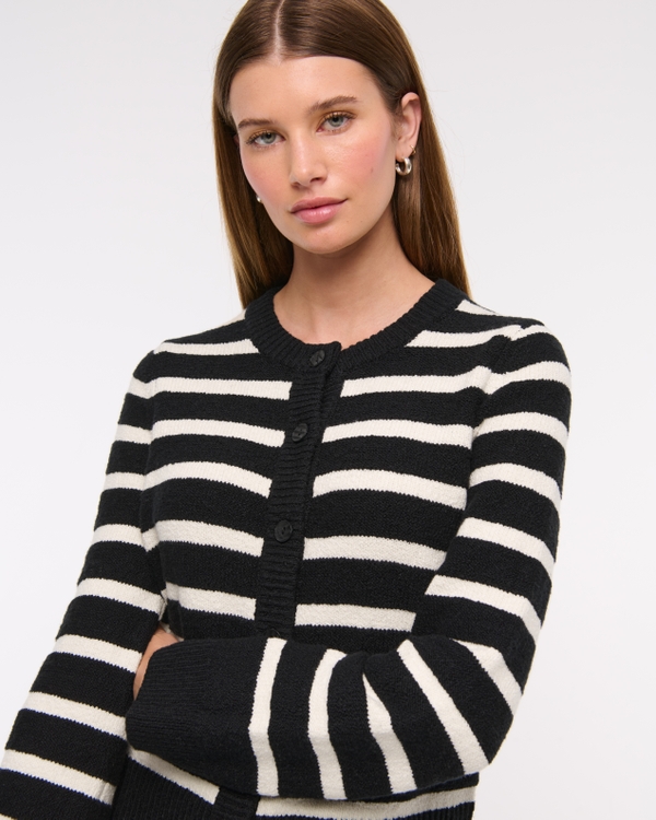 Textural Crew Cardigan, Black Stripe view 1