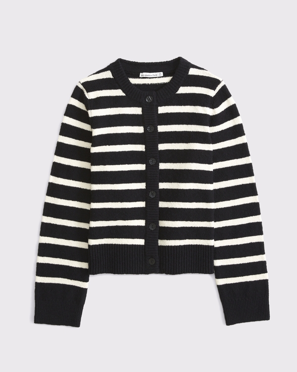 Textural Crew Cardigan, Black Stripe view 1