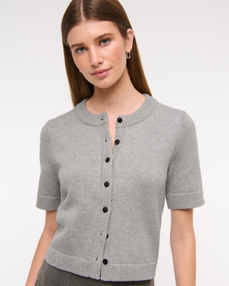 Short-Sleeve Crew Cardigan